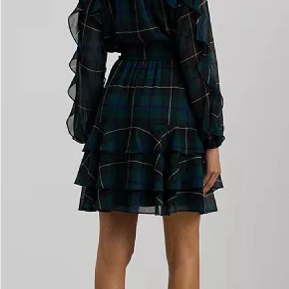 Ralph Lauren Dark Green Plaid Long Sleeve Georgette dress NWT - Picture 3 of 9